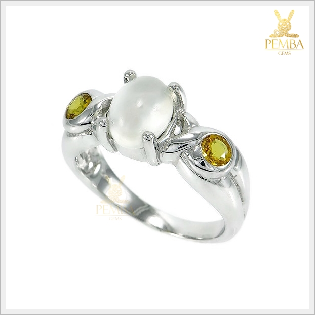 แหวนมูนสโตน เงินแท้ ชุบทองคำขาว