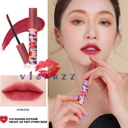 (# Twin Rose) 3CE x Maison Kitsune Velvet Lip Tint # Twin Rose ลิควิดลิปให้ความรู้สึกเบา ไม่หนักปาก แต่ให้ลุคเป็นเนื้อแมตต์ เรียบเนียนดุจกำมะหยี่ และติดทนทั้งวัน