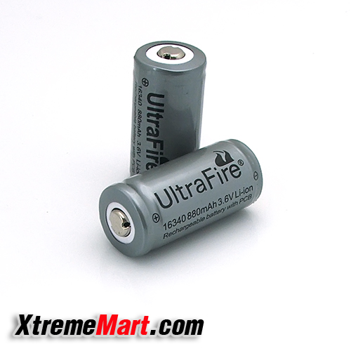 แบตเตอรี่ชาร์จ Li-Ion Ultrafire 123A 3.6V 880mA มีวงจรป้องกัน (ราคาต่อก้อน)