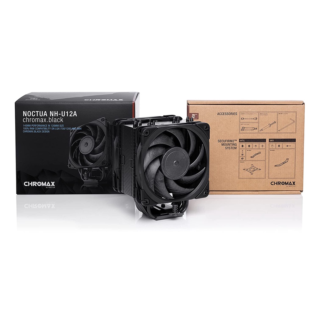 Noctua NH-U12A chromax.Black, 120mm Single-Tower CPU AIR Cooler, Intel LGA 1700 and AMD AM4 Ryzen (Black)