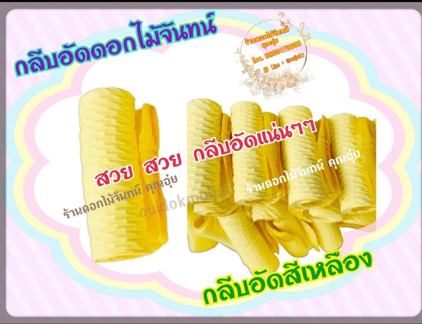 กลีบอัดสีเหลือง กลีบอัดดอกไม้จันทน์ กลีบอัดย่น กระดาษหนา 55 แกรม