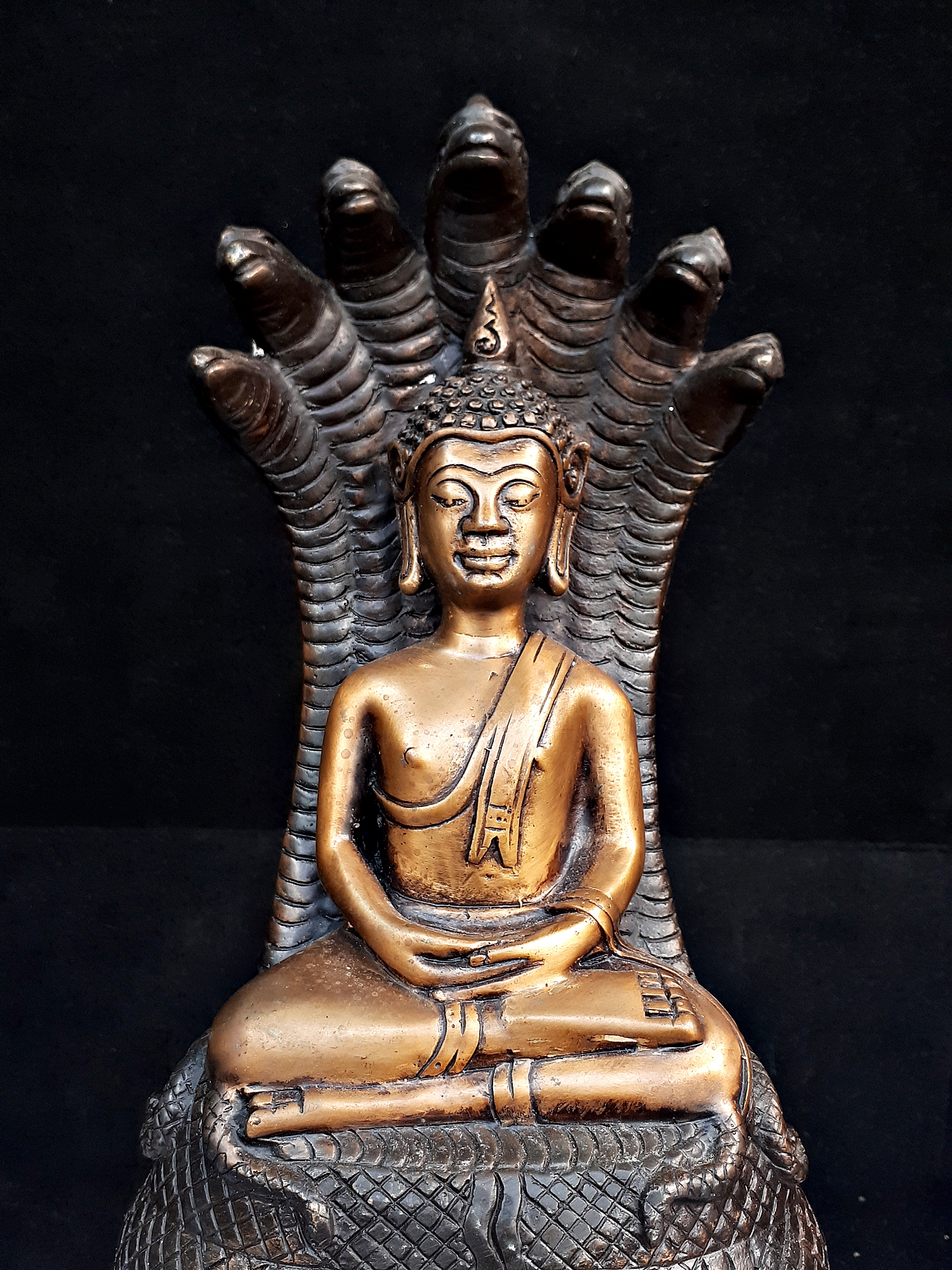 หลวงพ่อเจ็ดกษัตริย์ พระพุทธสิริสัตตราช ( พระบูชา ปางพระนาคปรก ขนาดหน้าตัก 4นิ้ว เนื้อโลหะชนวน รมดำ )