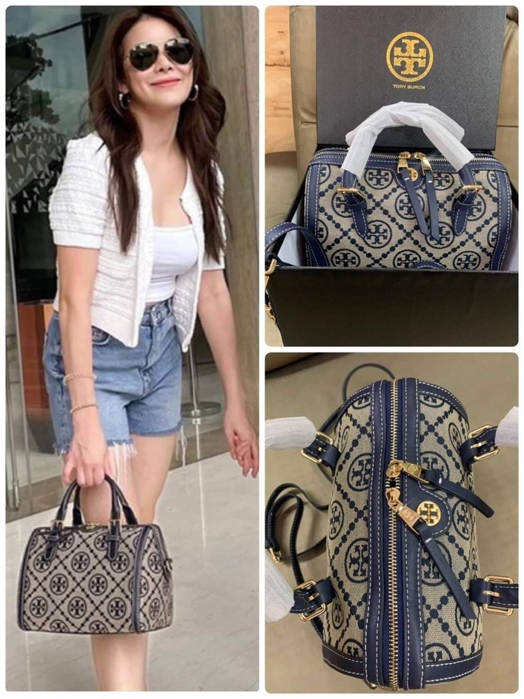 TORY BURCH FACTORY MONOGRAM JACQUARD BOSTON BAG (แอดไลน์ก่อนสั่งซื้อ)