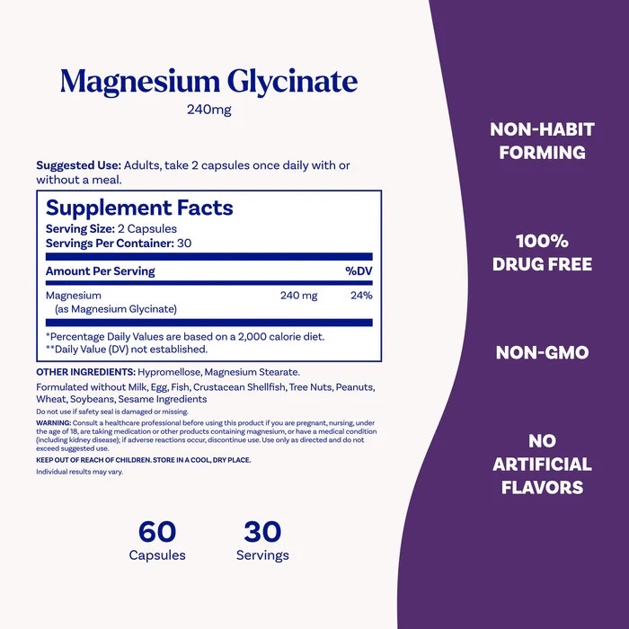 แมกนีเซียมชนิดเม็ดสำหรับผู้ใหญ่ NATROL High Absorption Magnesium Glycinate 240mg