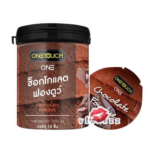 Onetouch วันทัชถุงยางอนามัยกลิ่นช็อคโกแลต ฟองดูว์ 12ชิ้นแบบกระปุก ขนาด 53mm ถุงยางอนามัยผิวเรียบ แบบบาง 0.05 มม