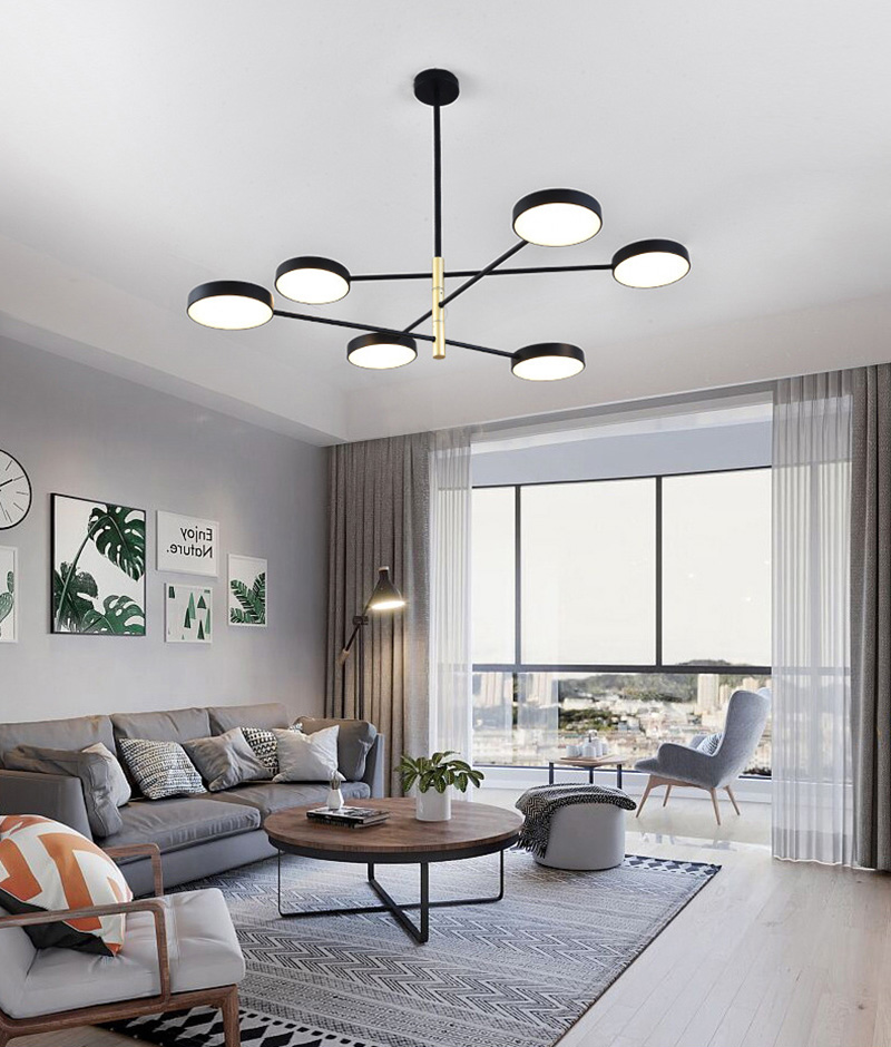 โคมไฟแขวนเพดานแขนยาวโป๊ะกลมแบน 6 ดวง [QDH-9110]