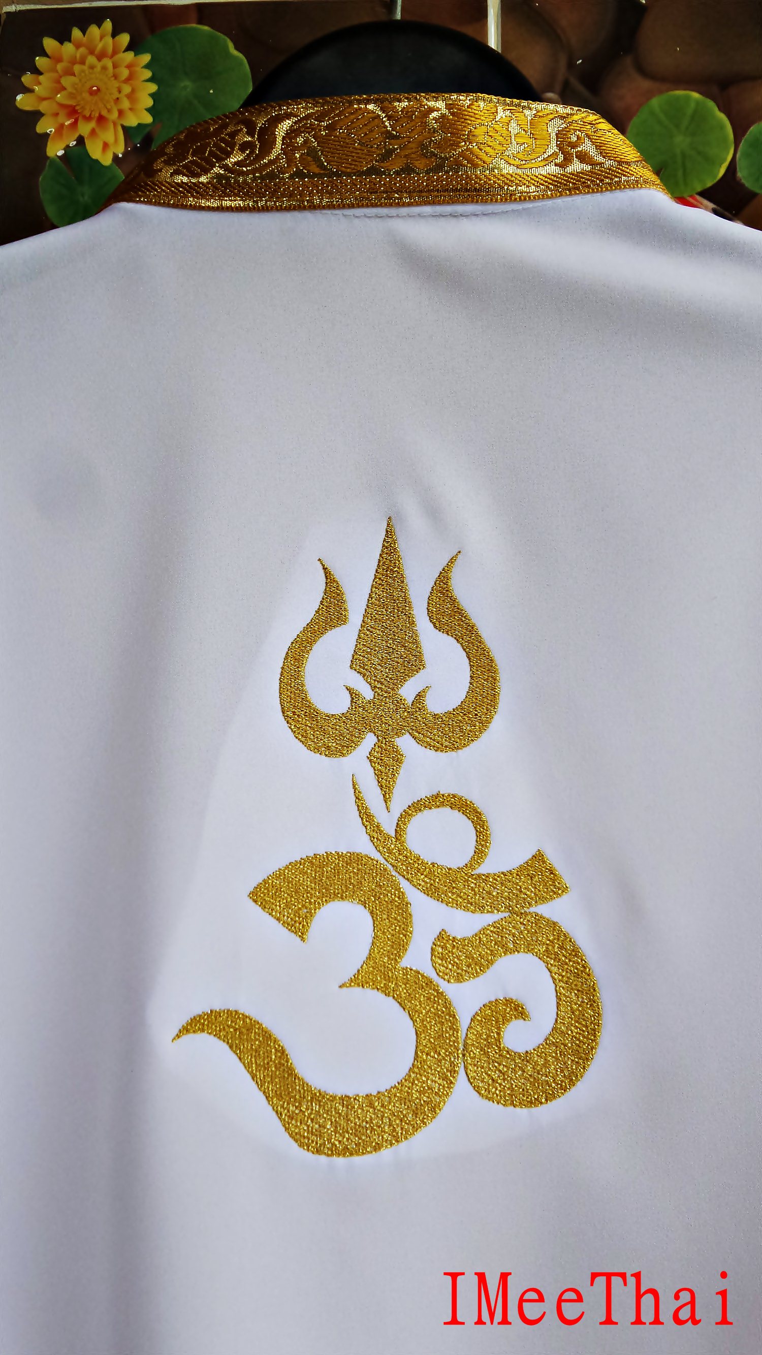 เสื้อขาว โอมตรีศูล พระพิฆเนศ พระศิวะ แบบขลิบแทบทอง