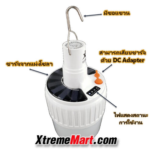 หลอดไฟโซล่าเซลล์ หลอดไฟฉุกเฉินโซล่าเซลล์ HL-V52 Solar Emergency Charging Lamp