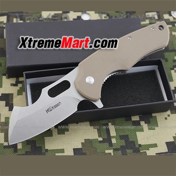 มีดพับ HWZBBEN D2 stainless steel Blade G10 Brown Handle Folding Camping Knife Outdoor Pocket Knife Survival