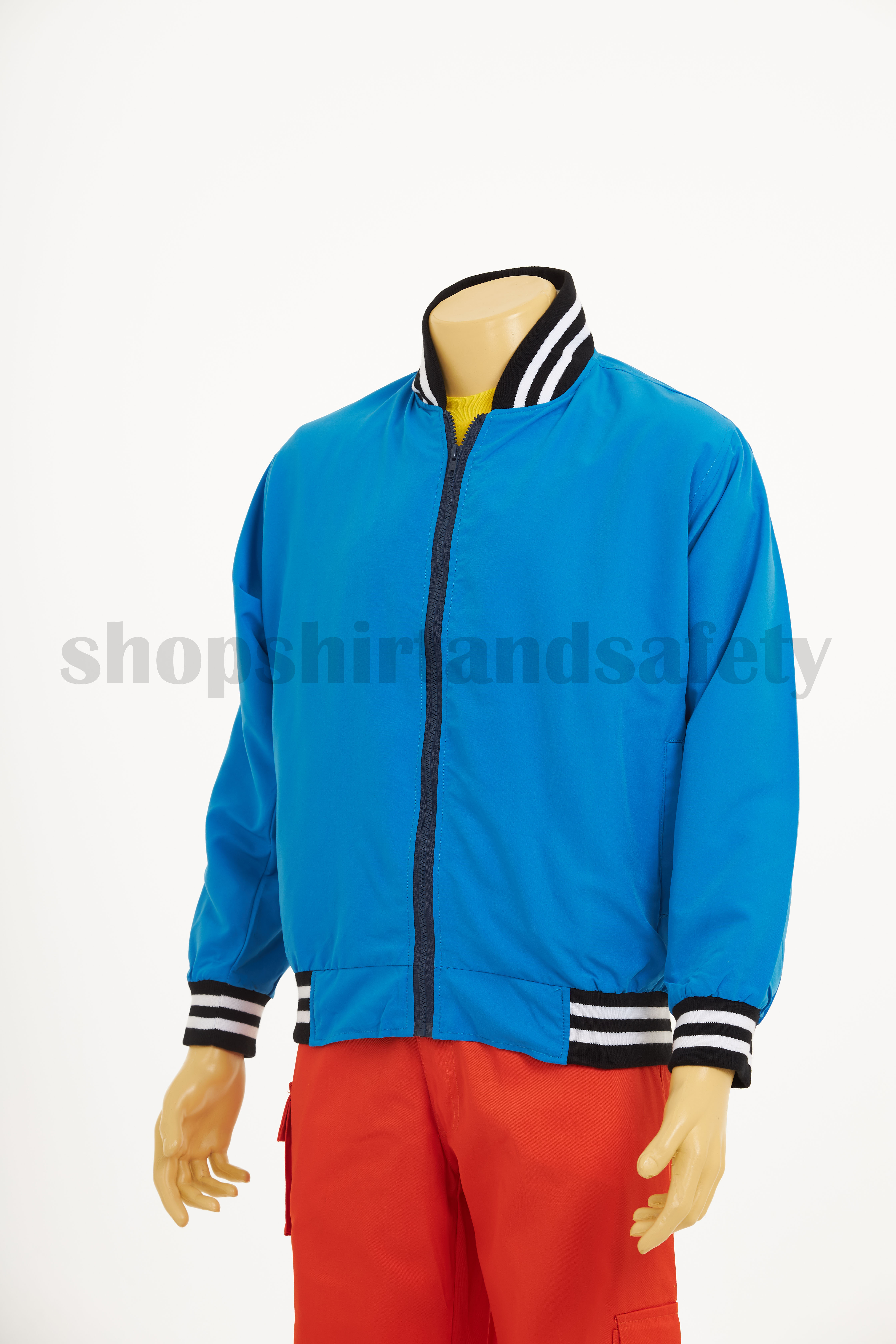 เสื้อแจ๊คเก็ตคอบุ้งแขนยาวสีฟ้า