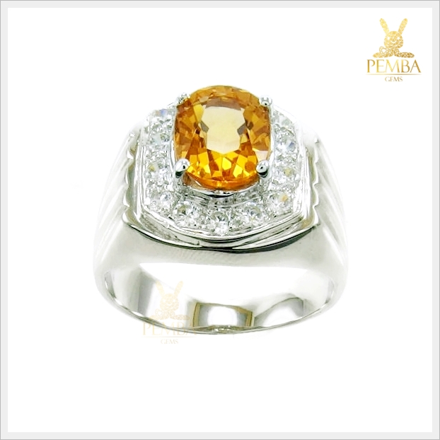 แหวนซิทรินแท้ เหลืองใสสด เงินแท้925 ชุบทองคำขาว เพิ่มความมั่นใจ