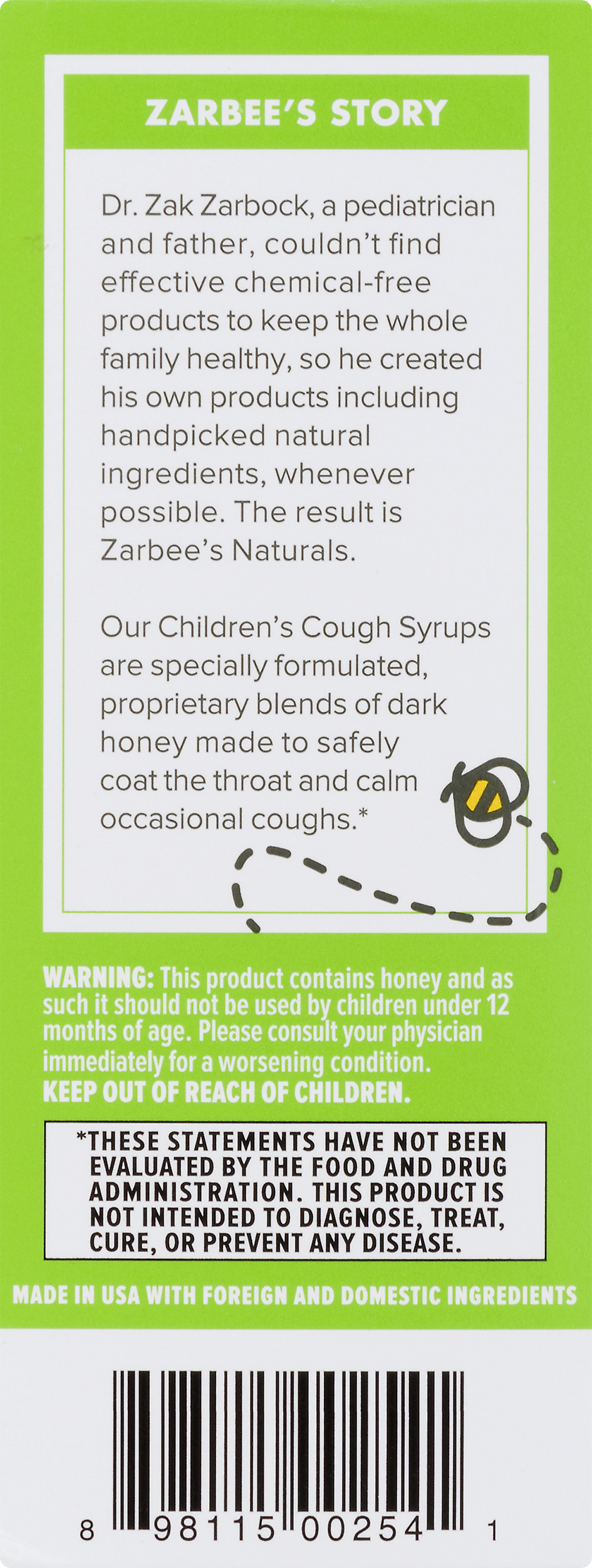 สมุนไพรบรรเทาอาการไอและลดน้ำมูกสำหรับเด็ก ZARBEE'S Naturals Children's Cough Syrup + Mucus with Dark Honey & Ivy Leaf