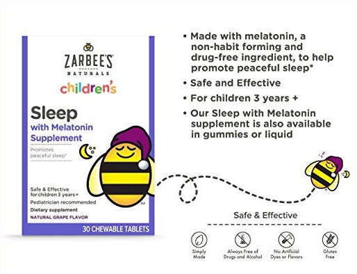 วิตามินเสริมการนอนหลับสำหรับเด็ก Zarbee's Naturals Children's Sleep with Melatonin Supplement (30 Chewable Tablets)