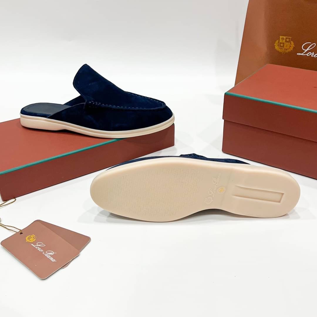 รองเท้า Loro Men's Suede Mule Loafers หนังกลับ สีน้ำเงิน
