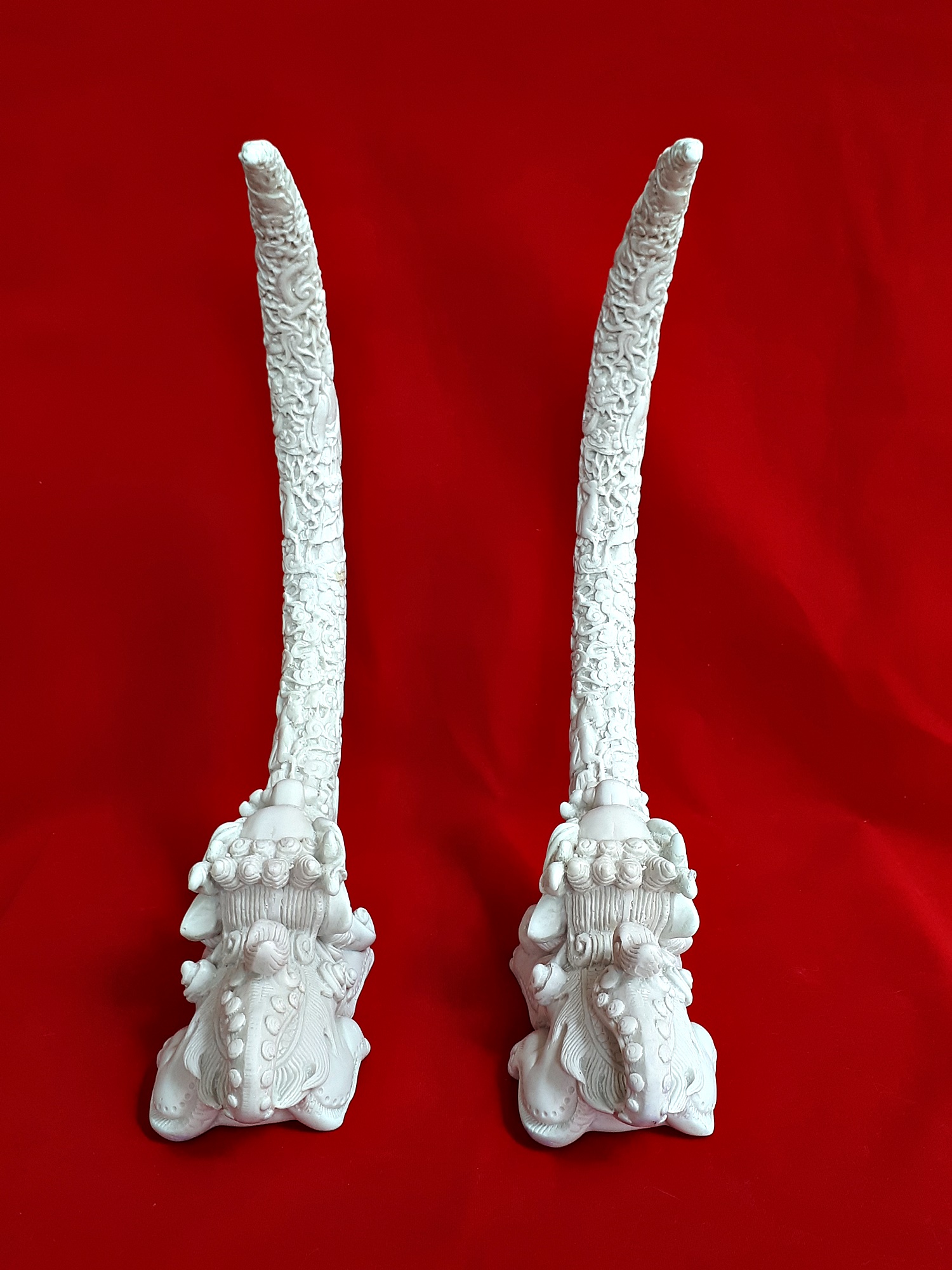 งาช้าง สิงห์โตจีน จำลอง เนื้อเรซิ่น สีขาว แกะสลัก (ขายปลีก ขายส่ง)