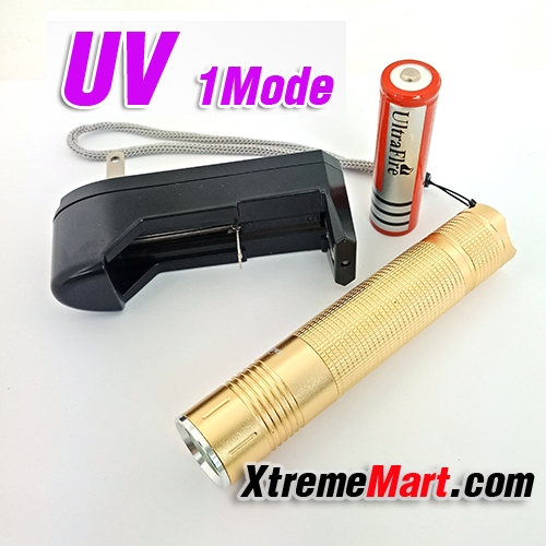 ไฟฉาย UV LED Flashlight แบบพกพา สำหรับส่องธนบัตร แสงสีม่วง (ด้ามสีทอง)