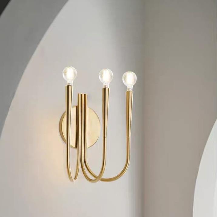 โคมไฟติดผนังภายในเหล็กทรงโค้งเส้นตรงตัว U ไฟ 3 ดวง สไตล์ Northern Europe [3H-EW]