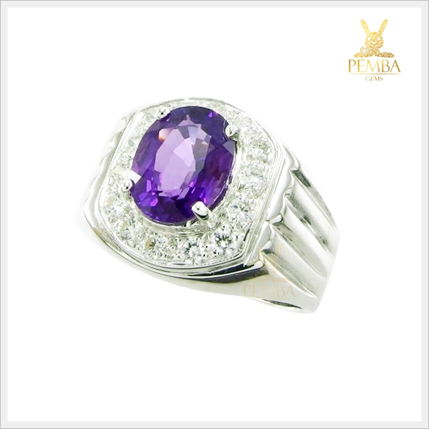 แหวนอเมทิสต์แท้ เงินแท้925 ชุบทองคำขาว เพิ่มพลังในการปกป้องคุ้มครองภัย