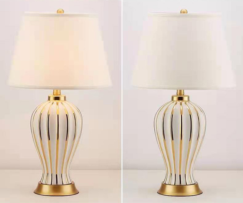 โคมไฟตั้งโต๊ะเซรามิกโป๊ะผ้าสไตล์โมเดิร์นลักชัวรี่ [TB0213]