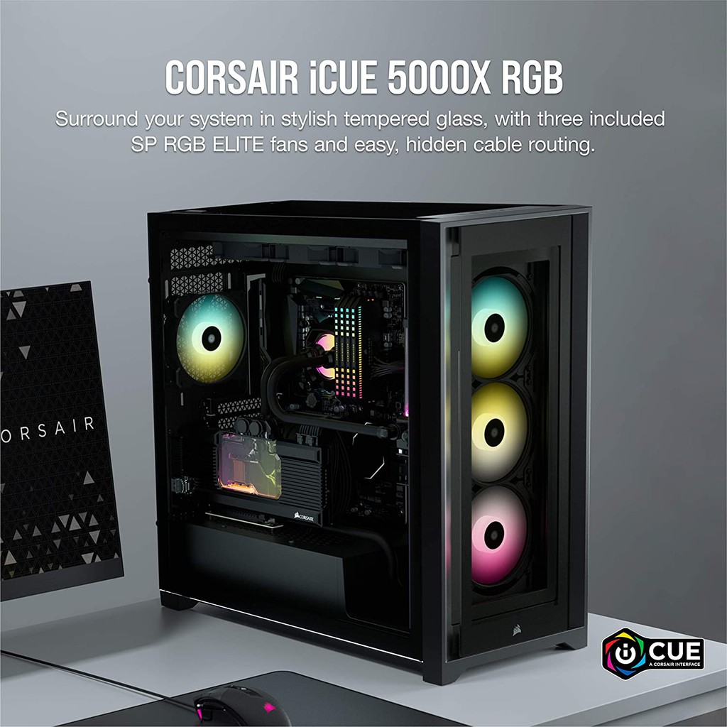 Corsair iCUE 5000X RGB Tempered Glass Mid-Tower ATX PC Smart Case - Black/White