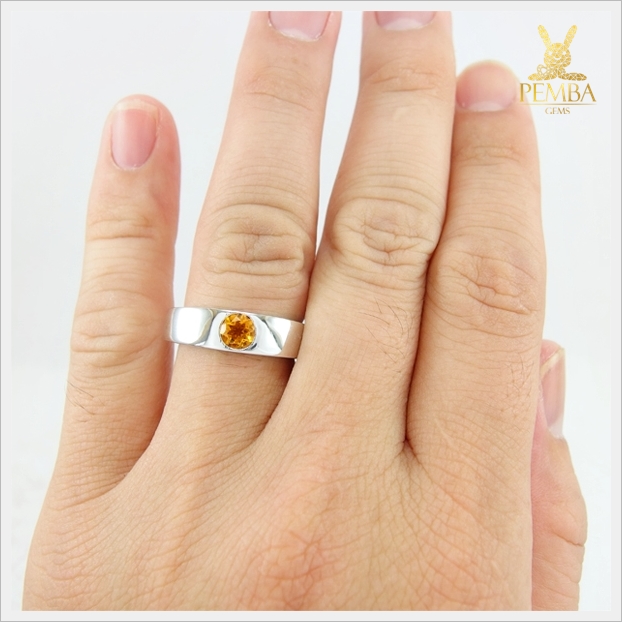 แหวนซิทรินแท้ เม็ดเดี่ยว เงินแท้925 ชุบทองคำขาว เล็กๆ แต่ดูดีมีสไตล์