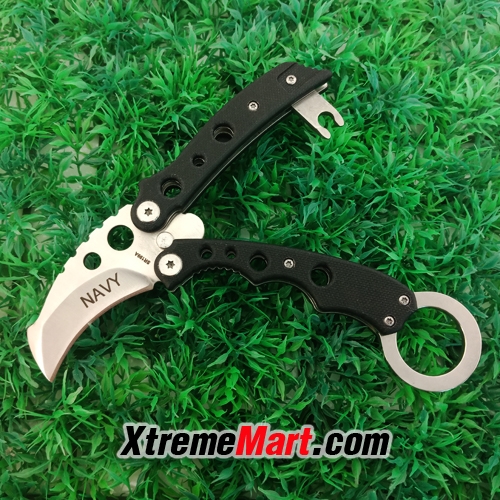 มีดพับคารัมบิท NAVY รุ่น SR199A Tactical Pocket Folding Knife มีปุ่มเปิด-ปิดอัตโนมัติ พร้อมซองผ้า(ด้ามดำ)