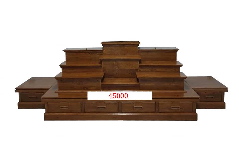 โต๊ะหมู่บูชา ไม้สัก (ฐานตู้กลาง กxยxส 80x200x30ซม)