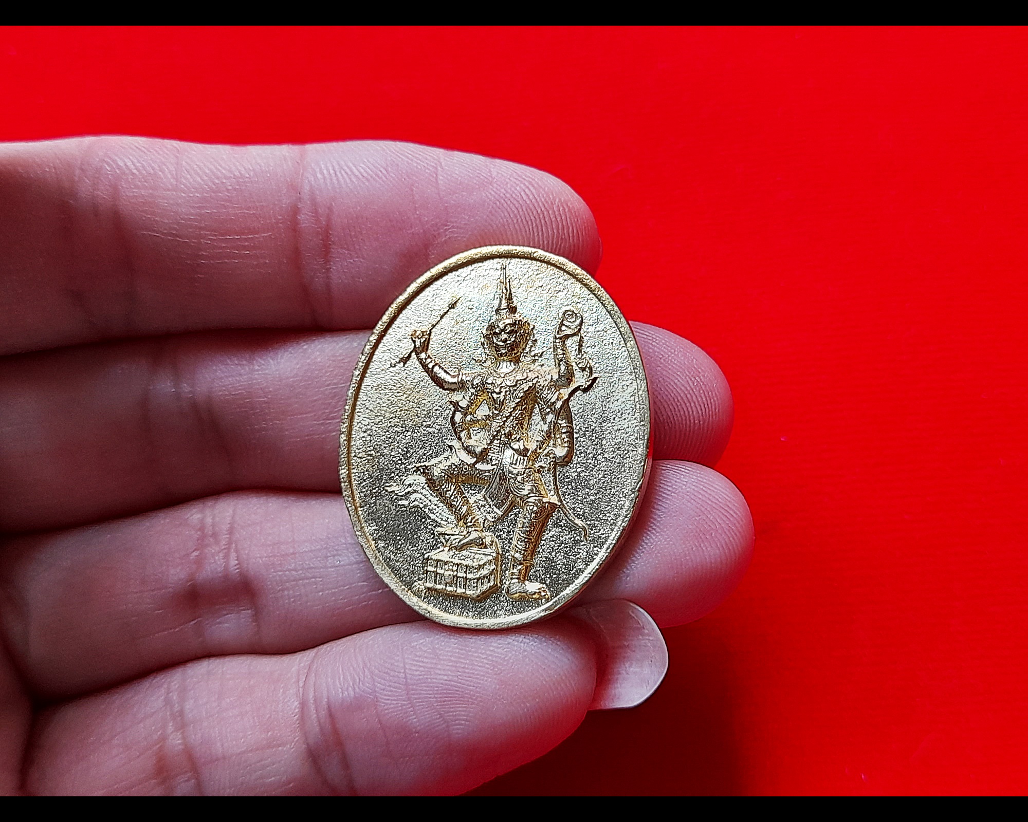 เหรียญ ท้าวเวสสุวรรณ 6กร เนื้อทองเหลือง ปี2564 (เทคนิคทำเหรียญเทหล่อแบบโบราณ) #รับประกันแท้