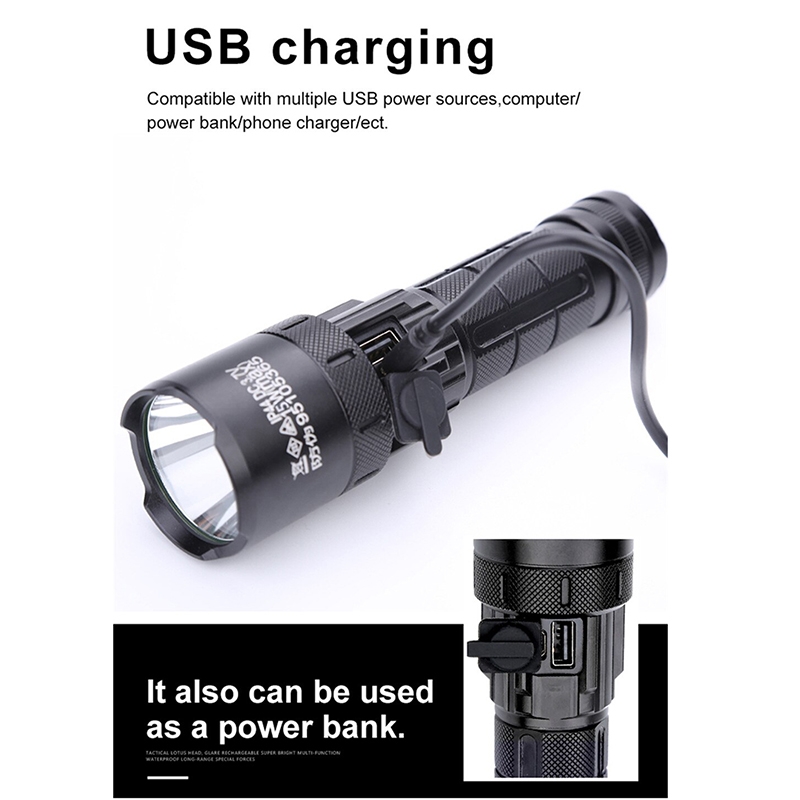 ชุดเซตไฟฉาย SupFire L6-D หลอด P50 4-chip High power LED สว่าง 1200 Lumens 15W 5 โหมด พร้อมแบตเตอรี่ 26650 และสายชาร์จ USB