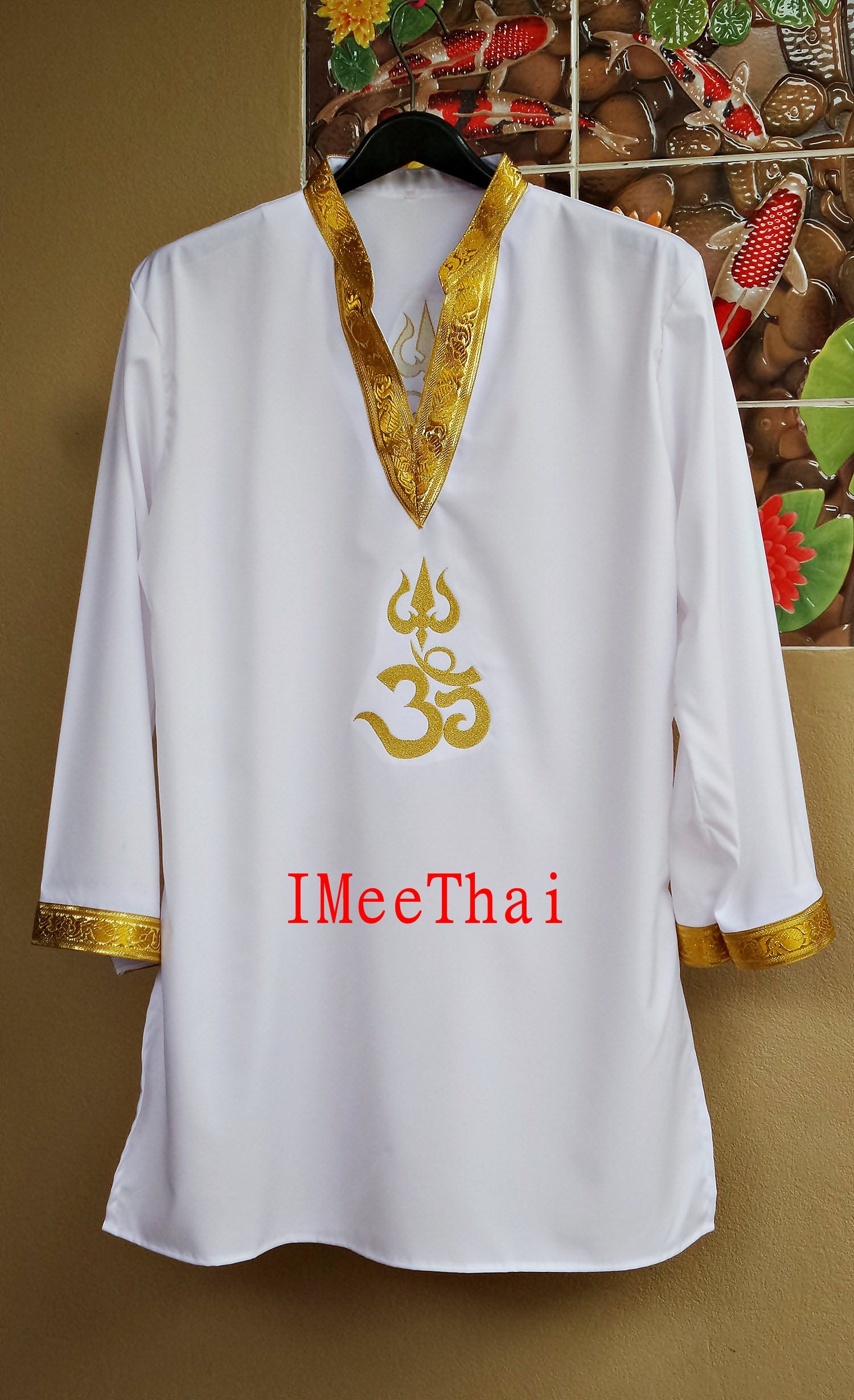เสื้อขาว โอมตรีศูล พระพิฆเนศ พระศิวะ แบบขลิบแทบทอง