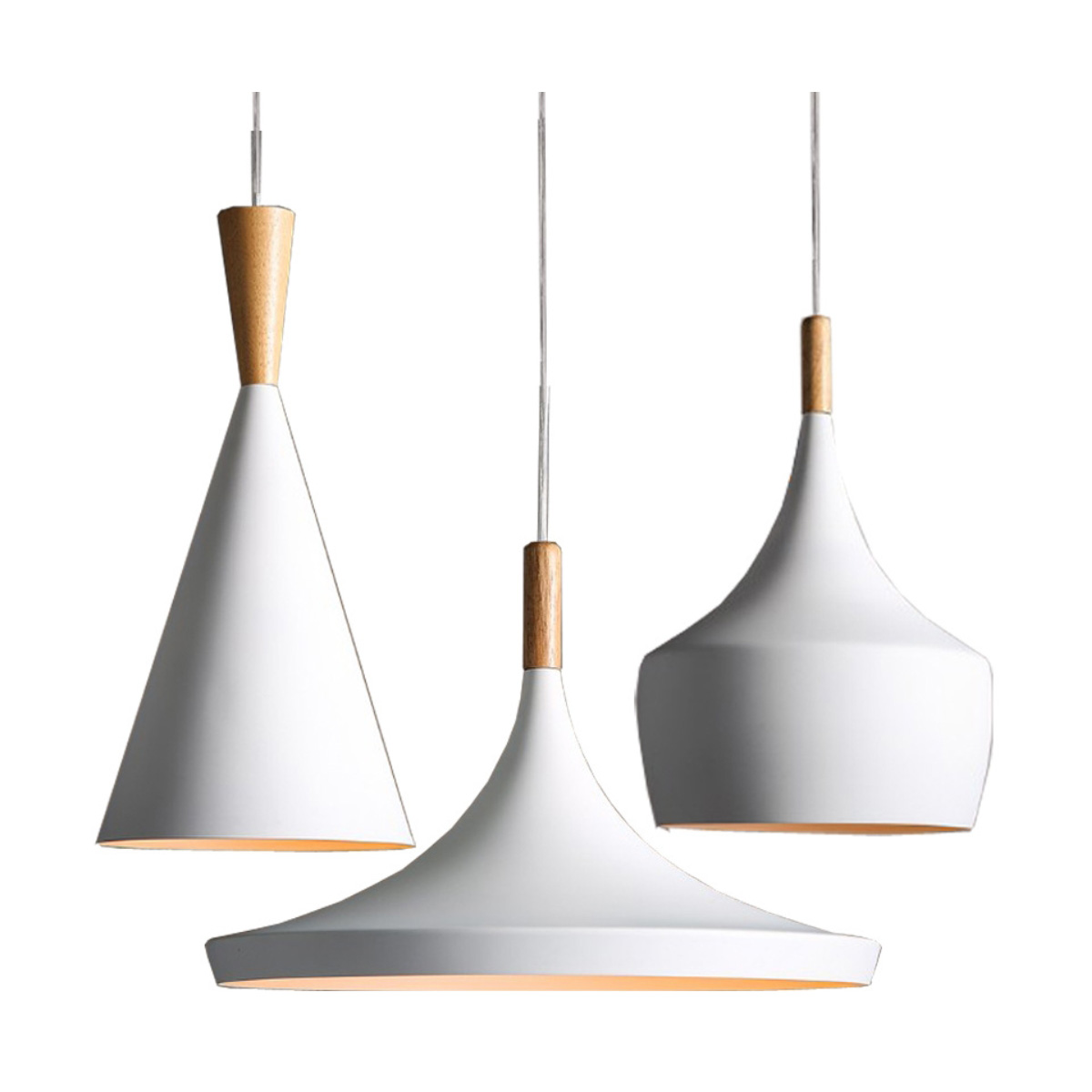 โคมไฟแขวนเพดานสีขาวสไตล์นอร์ดิก สไตล์ญี่ปุ่น มีหัวไม้เนื้อแข็ง [D076-White-Wood-Head]