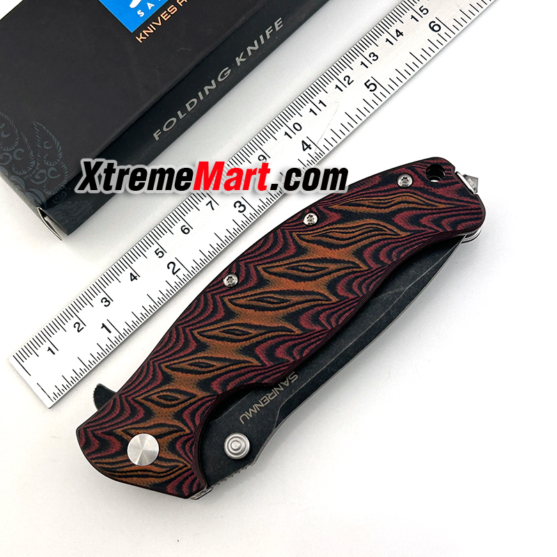 มีดพับ SANRENMU 1005 SRM-1005-GX ใบมีดสแตนเลส 9cr14mov ด้ามG10 ใบสีดำด้ามน้ำตาล จุดหมุนระบบตลับลูกปืน(Ball Bearing) เปิด-ปิด ลื่นมาก