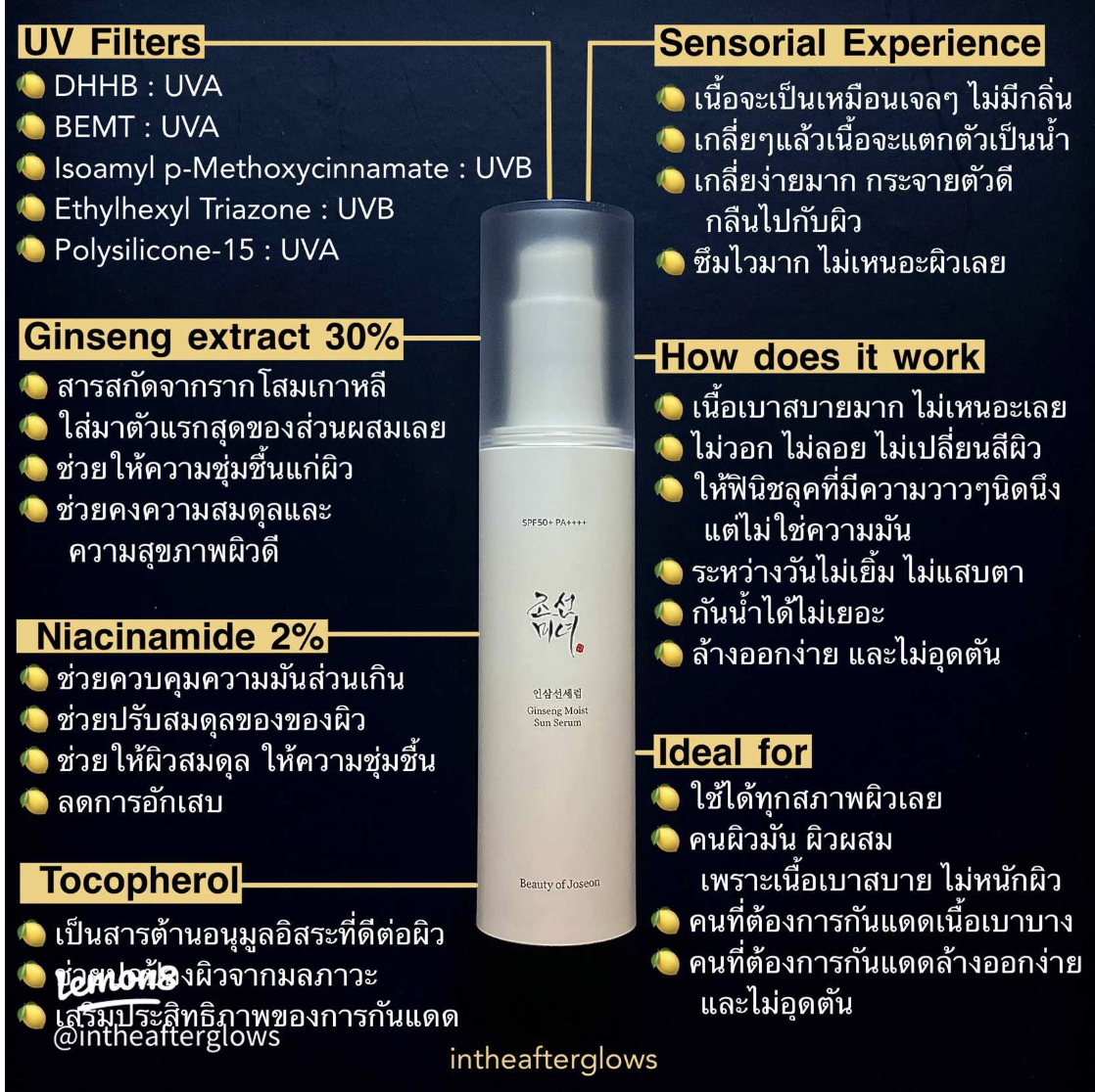 Beauty of Joseon Ginseng Moist Sun Serum SPF50+ PA++++ 50mL ครีมกันแดดออร์แกนิคเนื้อเซรั่ม BOJ เนื้อบางเบาซึมไว ไม่เป็นคราบ กันได้ทั้ง UVA และ UVB