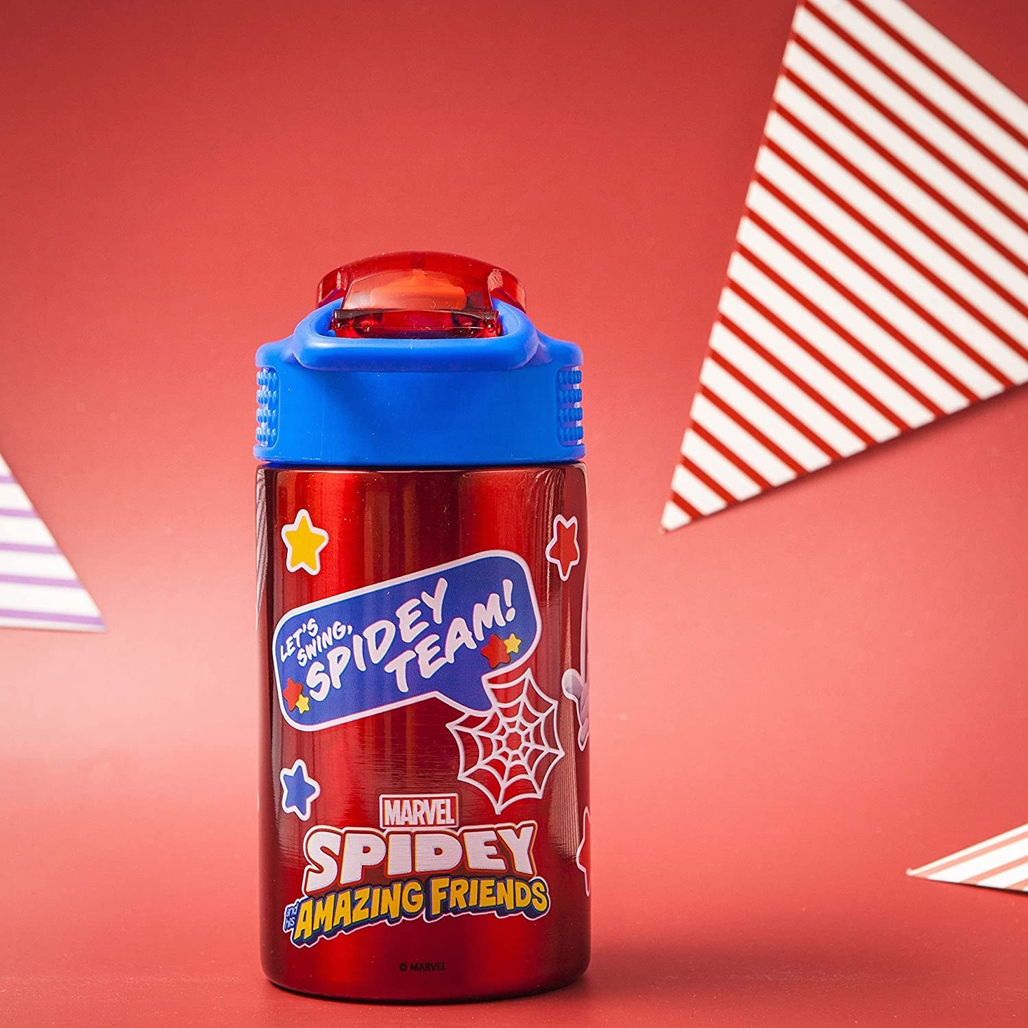 กระติกน้ำสเตนเลสพร้อมหลอดดื่ม Zak! Spider-Man & Friends 16 Oz. Stainless Steel Water Bottle
