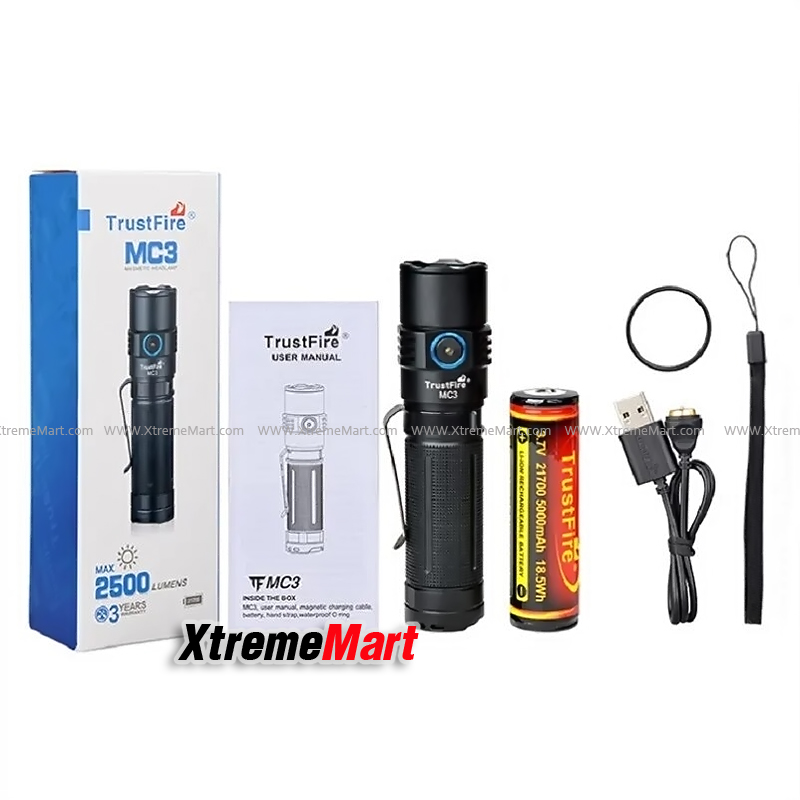ไฟฉาย TrustFire MC3 Mini Flashlight 2500 lumens flashlight Magnetic-Charging torch with 21700 battery (ชุดละ)
