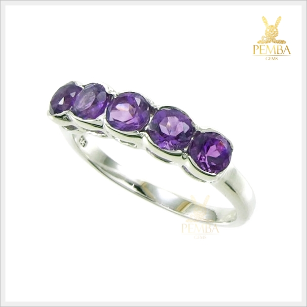 แหวนอเมทิสต์แท้ แถว 5 เม็ด เพิ่มเสน่ห์ เสริมบารมี แหวนพลอยแท้