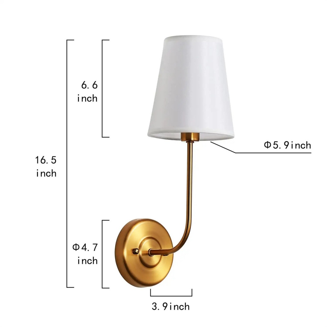 โคมไฟติดผนังภายในสไตล์อเมริกันคลาสสิคก้านทรงตัว L โป๊ะผ้าสีขาว [FB-0228]