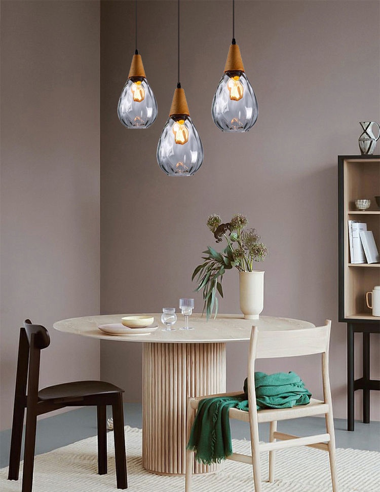 โคมไฟแขวนเพดานแก้วรูปทรงหยดน้ำตกแต่งหัวไม้ [RLW-16]