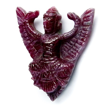 Carving Natural Ruby (Unheated) พลอยทับทิมไม่ผ่านการอบหรือเผา Garuda พญาครุฑ แกะสลัก หนัก 24.40 กะรัต สีแดงเข้ม แกะสลักสวย งานฝีมือ