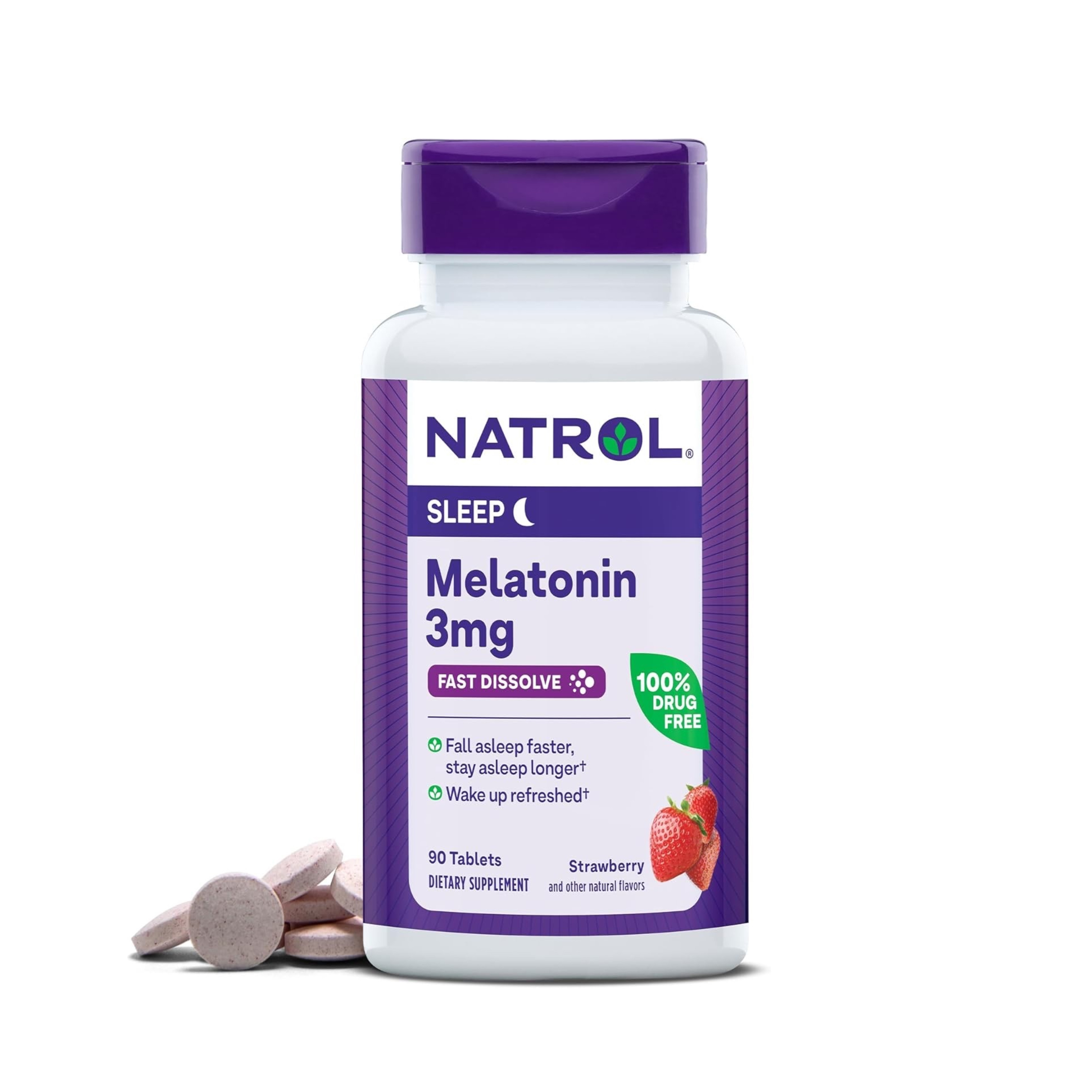 ผลิตภัณฑ์เสริมการนอนหลับแบบเม็ดอมละลายสำหรับผู้ใหญ่ NATROL Sleep Melatonin - Fast Dissolve 3mg