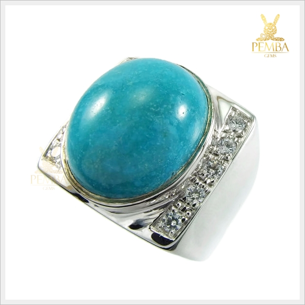 แหวนเทอร์คอยส์แท้ เงินแท้925 ชุบทองคำขาว แหวนพลอยแท้