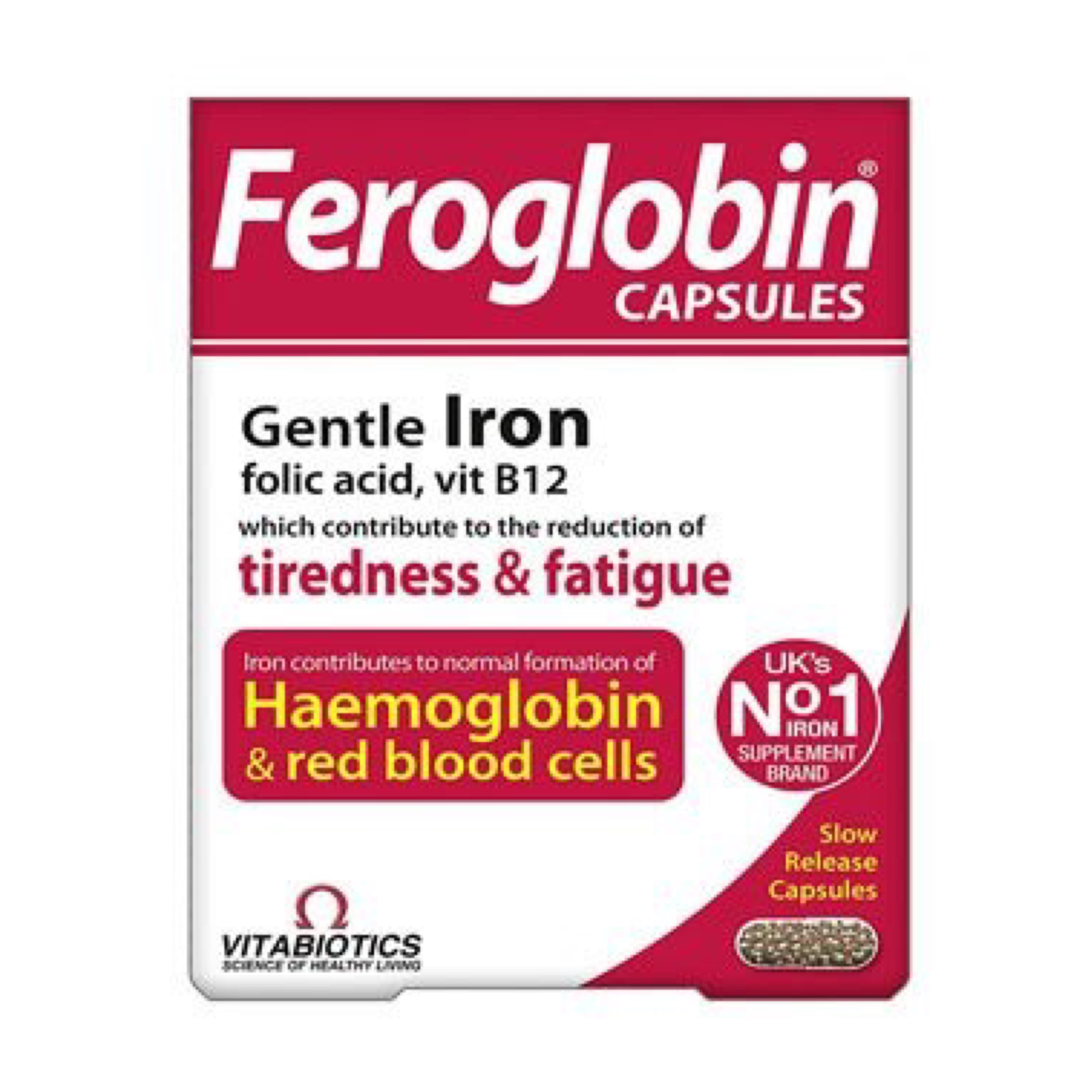 ธาตุเหล็กชนิดเม็ดสำหรับผู้ใหญ่ Vitabiotics Feroglobin Capsules