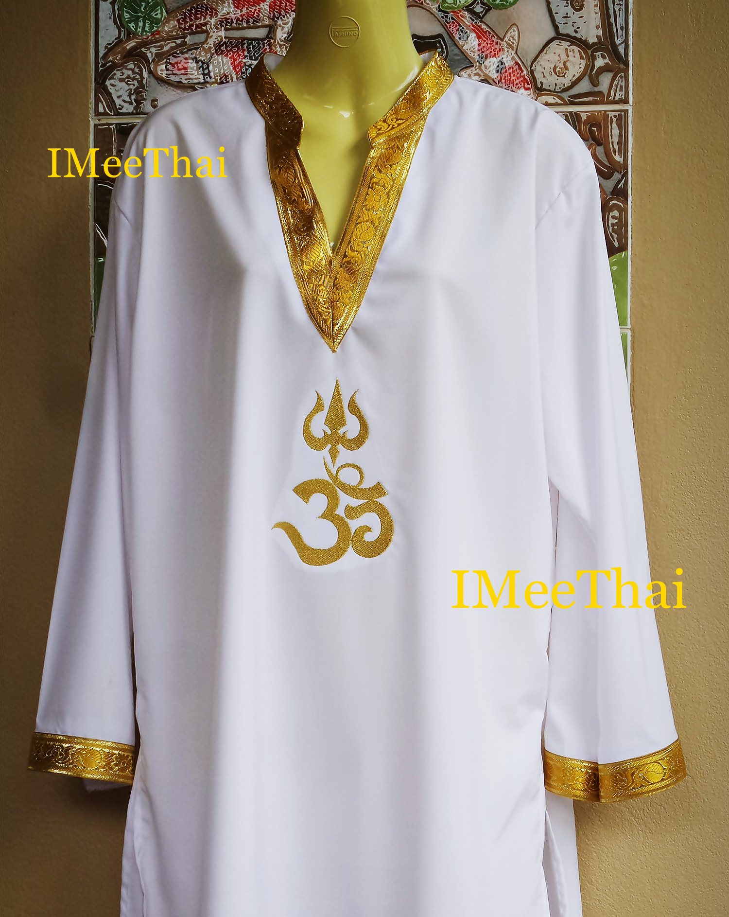 เสื้อขาว โอมตรีศูล พระพิฆเนศ พระศิวะ แบบขลิบแทบทอง