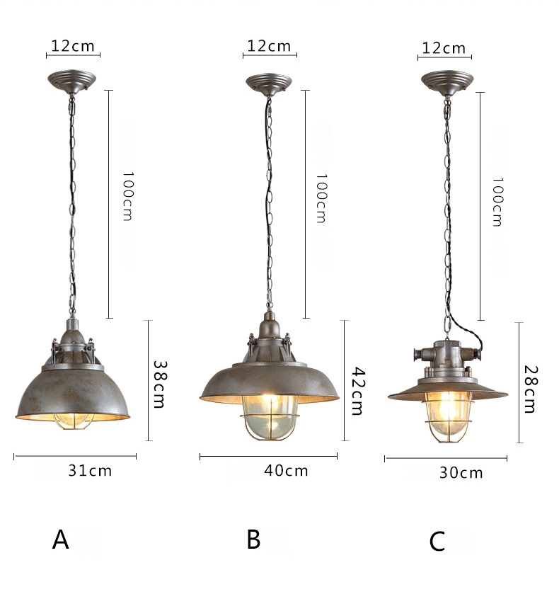 โคมไฟแขวนเพดานสไตล์อินดัสเทรียล โทนสีเงินเนื้อโลหะเก่าวินเทจ มีแก้วครอบหลอดไฟ [LKJ-155]