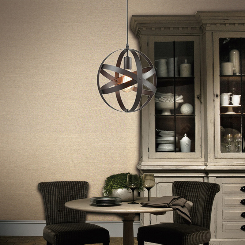 โคมไฟแขวนเพดานเหล็กดัดทรงกลม Spherical สีดำ [RP1022]