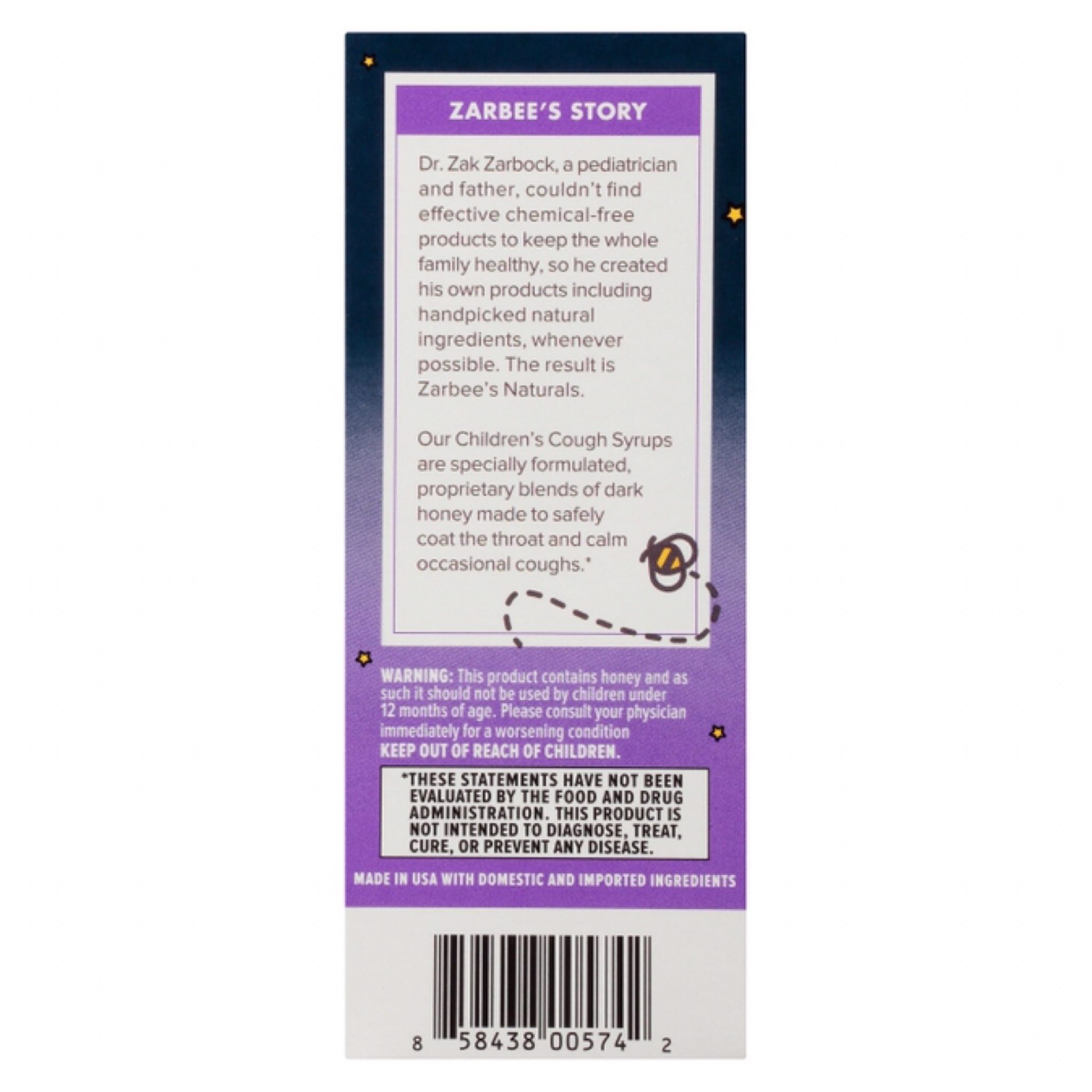 วิตามินเสริมภูมิคุ้มกันและบรรเทาอาการไอสำหรับเด็ก Zarbee's Naturals Children's Nighttime COMPLETE Cough Syrup + Immnue dark honey & elderberry