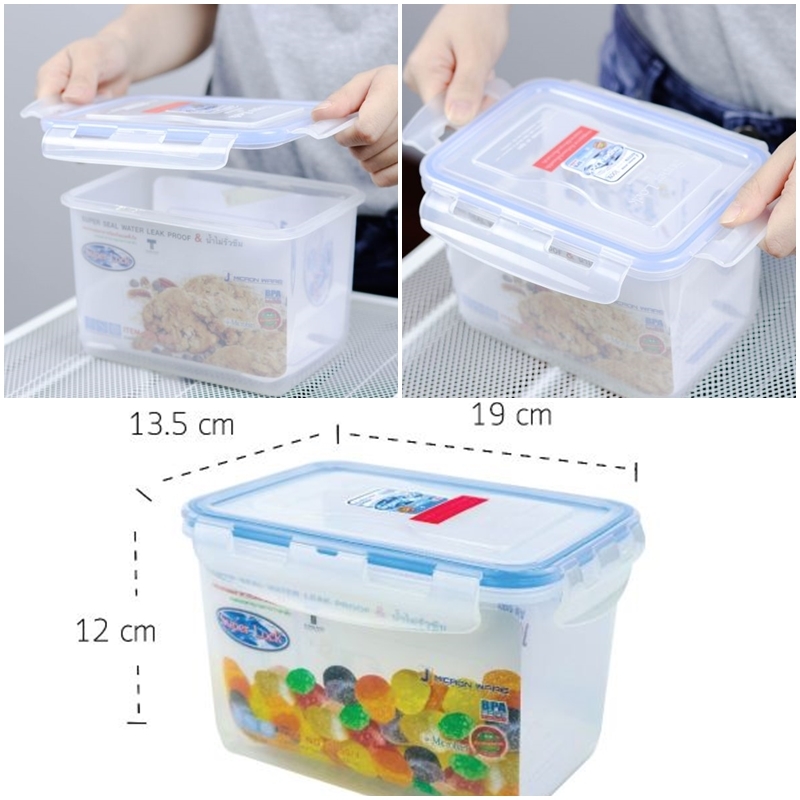 P04850 กล่อง Superlock ขนาด 13 (กว้าง)x 18.5 (ยาว)x 12 (สูง) cm.No.5055-1 ราคาต่อ 1 โหล : 12 ใบ::เฉลี่ย 55 บต่อใบ