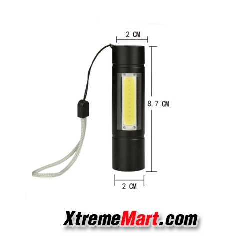 ไฟฉายพกพาขนาดเล็ก+โคมไฟ COB LED ด้านข้าง แสงขาว 3 โหมด พร้อมสายชาร์จ USB ชาร์จได้ในตัว