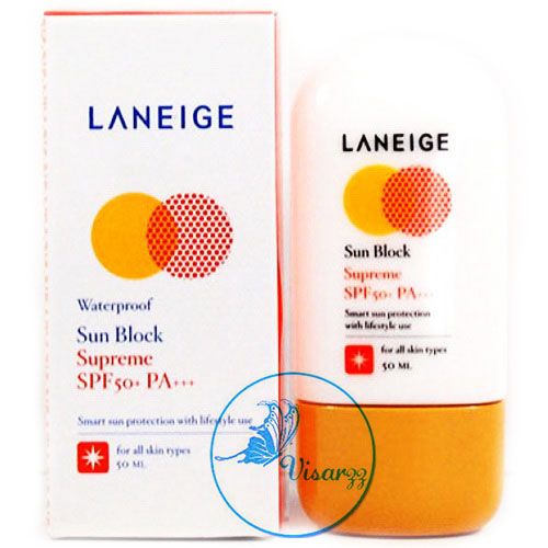 (ลดมากกว่า 40%) Laneige Sun Block Supreme SPF50+ PA+++ Waterproof 50 mL ครีมกันแดดประสิทธิภาพสูง ด้วยสูตรกันน้ำ & เนื้อบางเบา ไม่ขาววอก