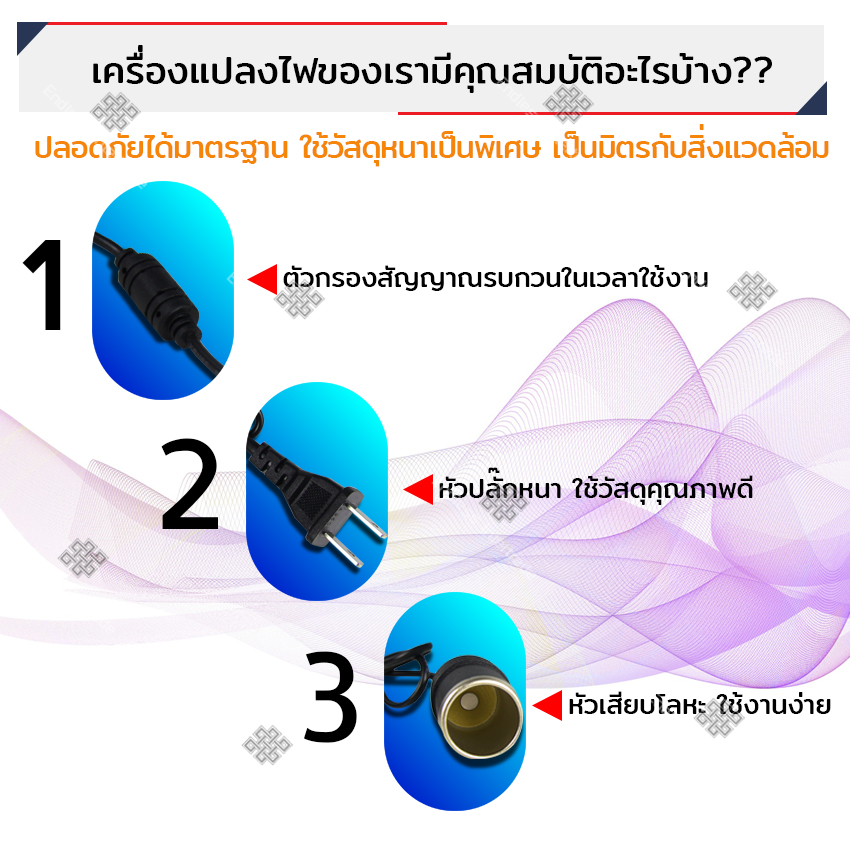 Elit Adapter 3A 36W แปลงไฟบ้าน 220V เป็นไฟรถยนต์ 12V DC 220V to 12V 3A 36W Home Power Adapter Car Adapter AC Plug